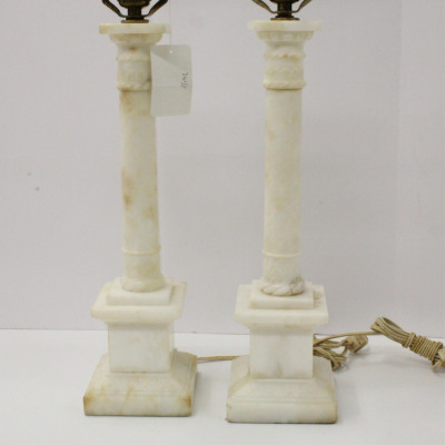 Image 4 of lot 2 Pairs Alabaster Lamps &amp; Other