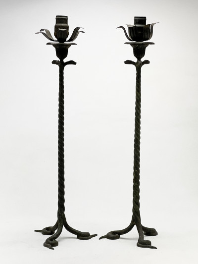 Image for Lot Bronze Snake Lamps, Pair
