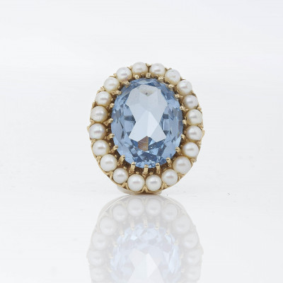 Image for Lot Aquamarine & Pearl Cocktail Ring