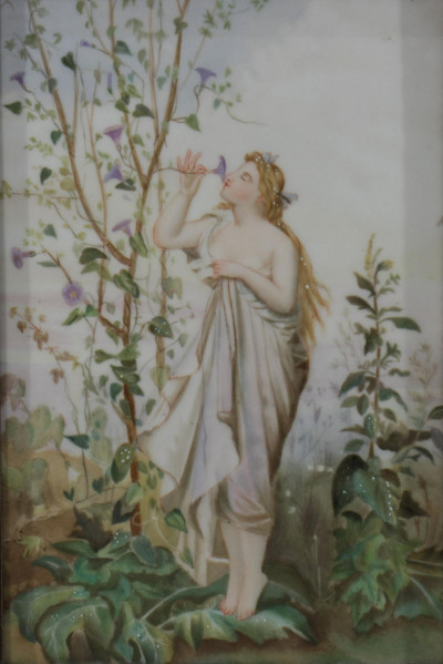 Image for Lot Continental Porcelain Plaque, Lady with Flowers