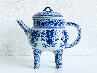 Image for Lot Chinese Blue and White 'Bajixiang' Porcelain Ewer and Cover, He