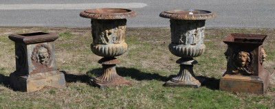 Image for Lot 19th C Neoclassical Cast Iron Garden Urns 60&apos;