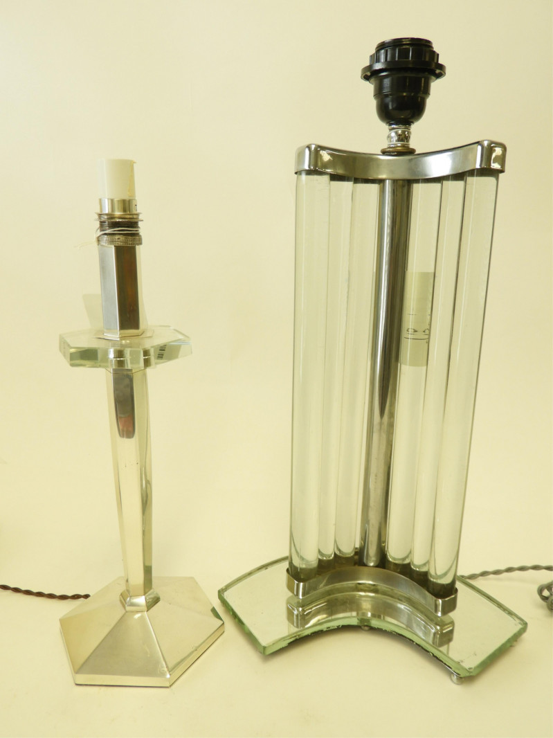 Image 1 of lot 2 Art Deco Glass & Nickel Pate Lamps