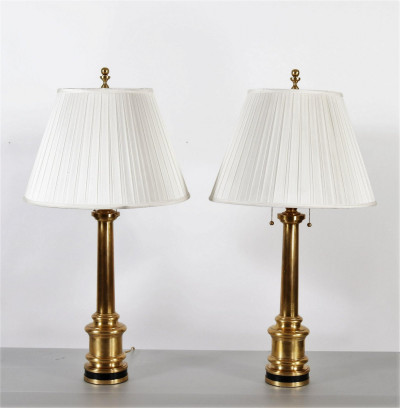 Image for Lot Pair of Ralph Lauren Brass Columnar Lamps