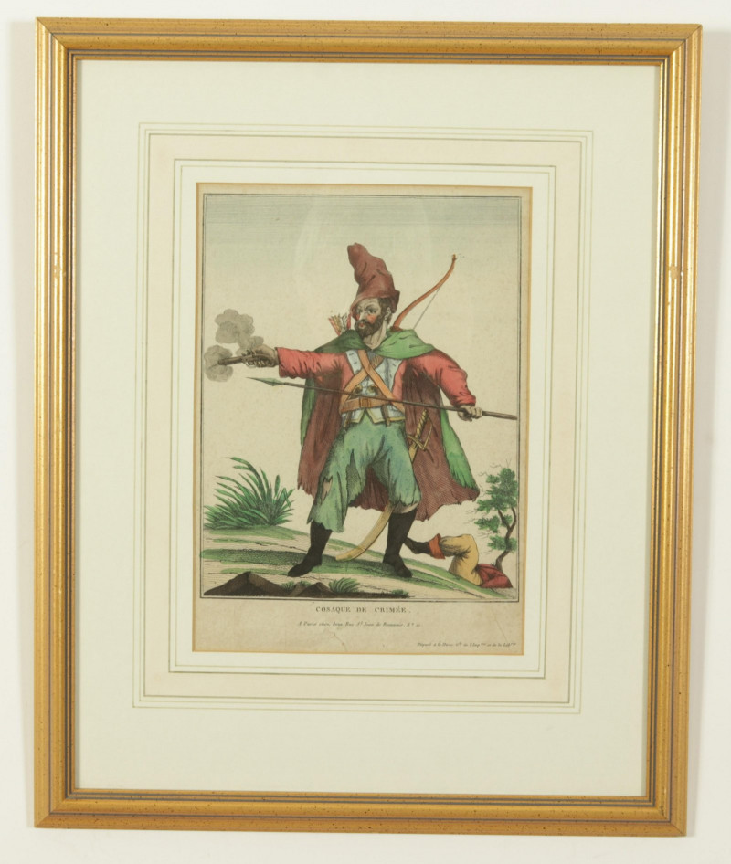 Image 3 of lot 19C French Handcolored Cossack Themed Engravings