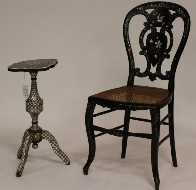 Image for Lot Inlaid Indo-Persian Table and a Side Chair