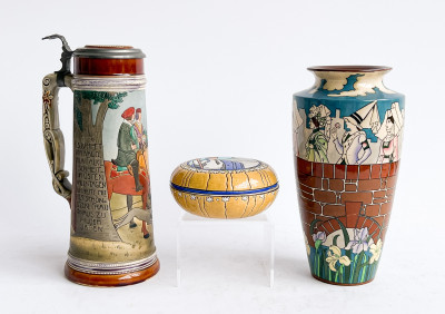 Assortment of English and Continental Pottery, including Longwy and Foley Intarsio