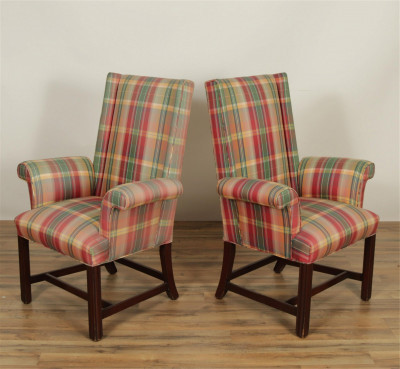 Image for Lot Pair Contemporary Styled Upholstered Wing Chairs