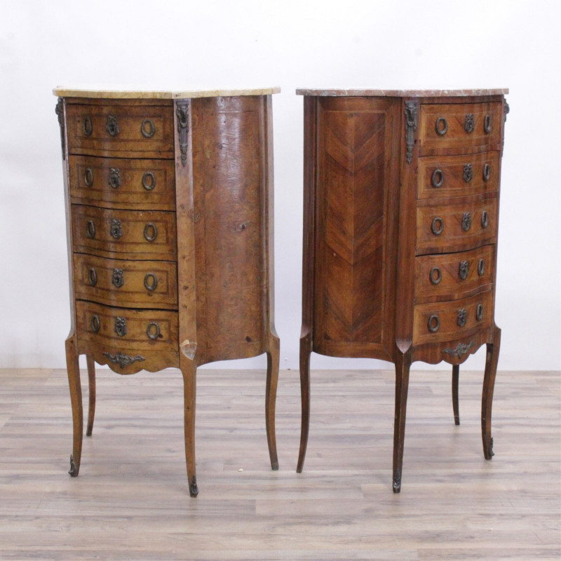 Image 2 of lot 2 Louis XV/XVI Style Inlaid Tall Chests