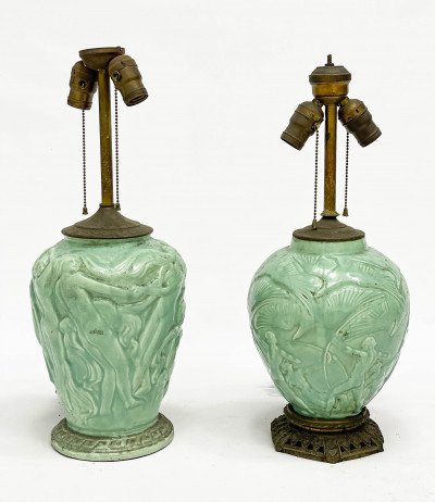 Image for Lot Two Late Art Deco Green Glazed Ceramic Lamps