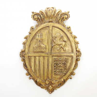 Image for Lot Giltwood Armorial Plaque