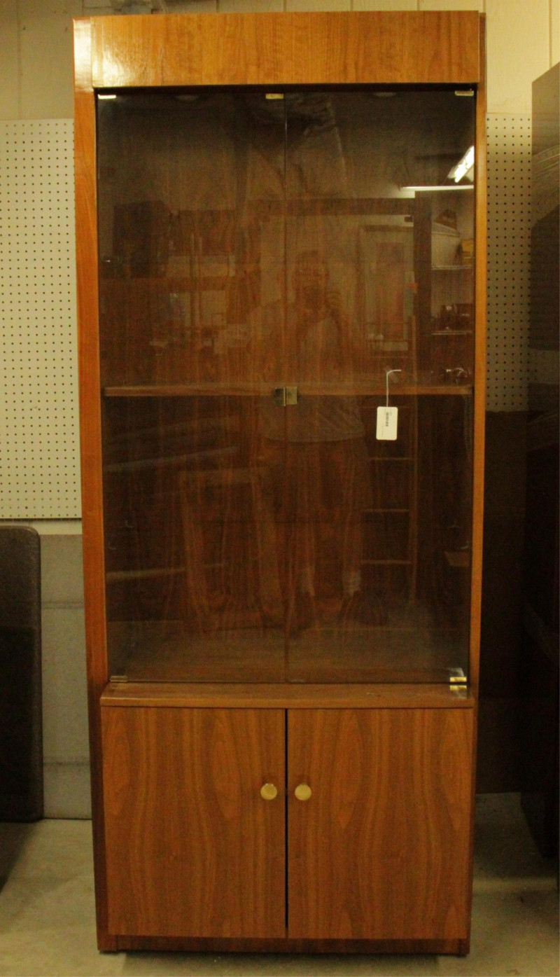 Image 1 of lot 1970s Walnut and Glass Display Cabinet