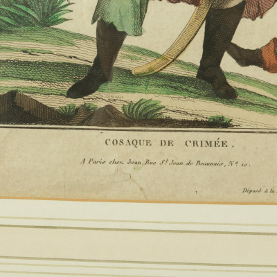 Image 4 of lot 19C French Handcolored Cossack Themed Engravings