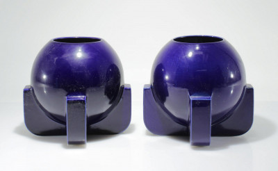 Image for Lot Pair of Trenton Pottery Cobalt Buttress Vases