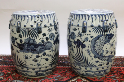 Image for Lot Two Blue and White Yuan Style Garden Stools
