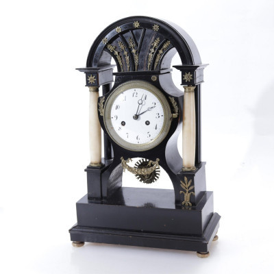 Image for Lot Austrian Alabaster & Ebonized Clock, Early 19th C.