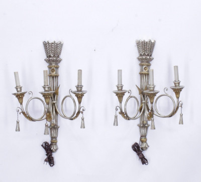 Image for Lot Pair Classical Style Parcel-Gilt Silvered Sconces
