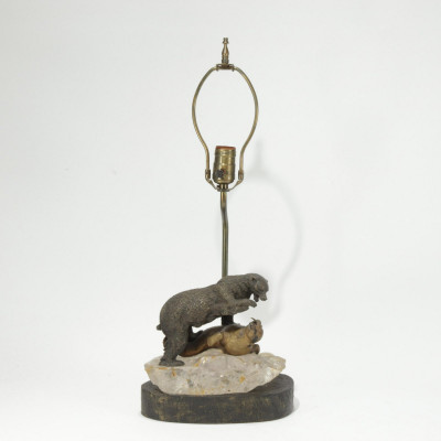 Image for Lot Bronze Bear & Walrus on Rock Crystal as Lamp