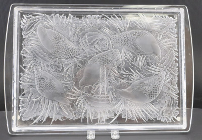 Image for Lot Lalique Clear & Frosted Glass Partridge Tray