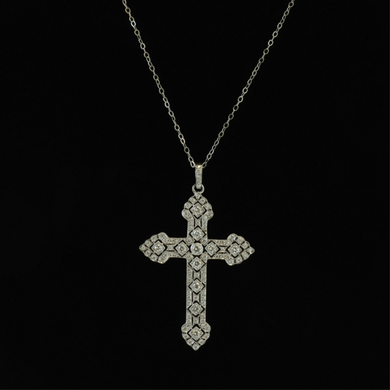Image 1 of lot 18k White Gold & Diamond Cross Pendant