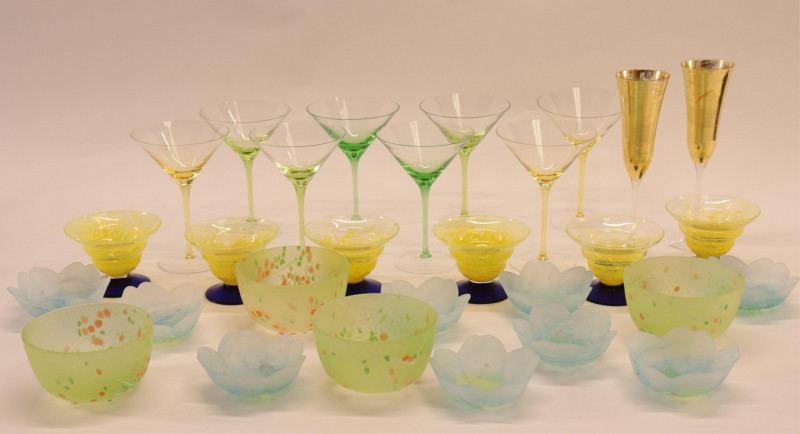 Image 1 of lot 28 Colored Glass Stems & Bowls