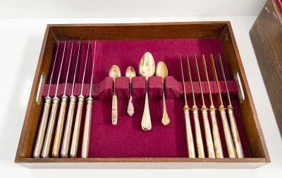 Assembled Group of Flatware In Wood Case