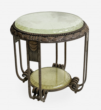 Edgar Brandt Iron and Daum Glass Occasional Table