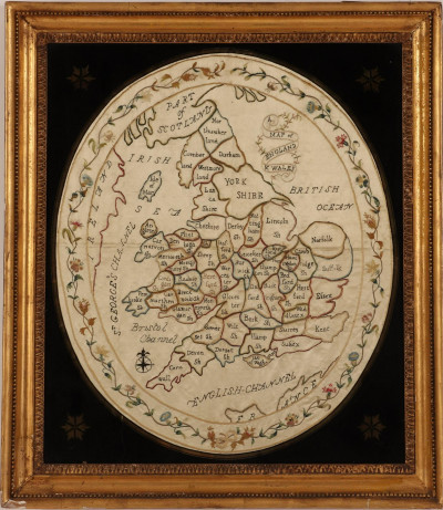 Image for Lot Victorian Silk Embroidered Map, England & Wales