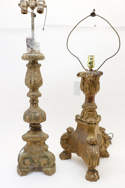 Image 1 of lot 2 Continental Baroque Gilt Candlesticks 18th C