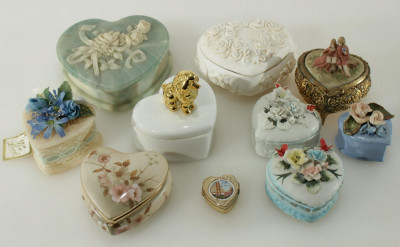 Image for Lot 10 Various Material Heart Shaped Trinket Boxes