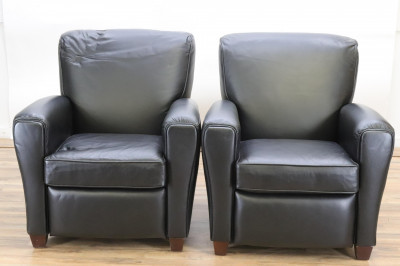 Image for Lot Pr of Black Leather Barca Reclining Lounge Chairs