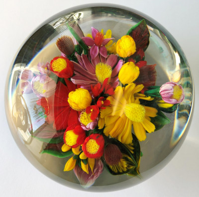Image for Lot Rick Ayotte Flower Bouquet Art Glass Paperweight