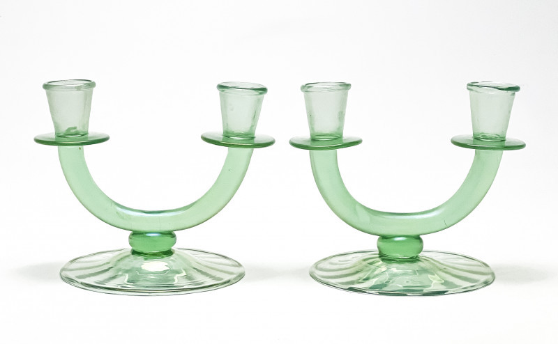 Pair of Seguso Italian Soffiato Glass Candelabra
