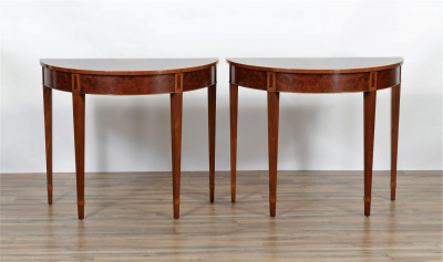 Pair of Hepplewhite Style Demi Lune Tables