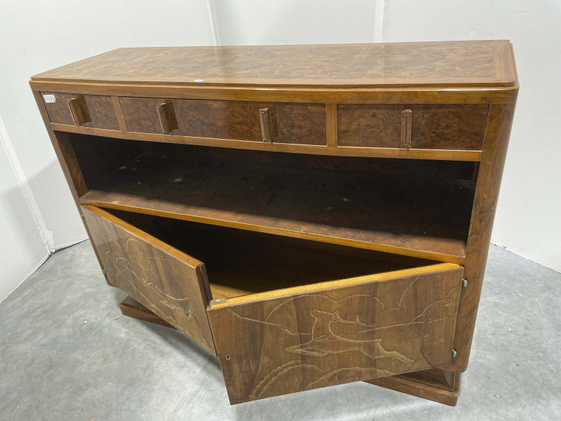 Image 8 of lot 2 Art Deco Wood Sideboards with Hunt Motifs