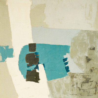 Image for Lot Gail Cottingham - Untitled (Blue and Black on Gray)