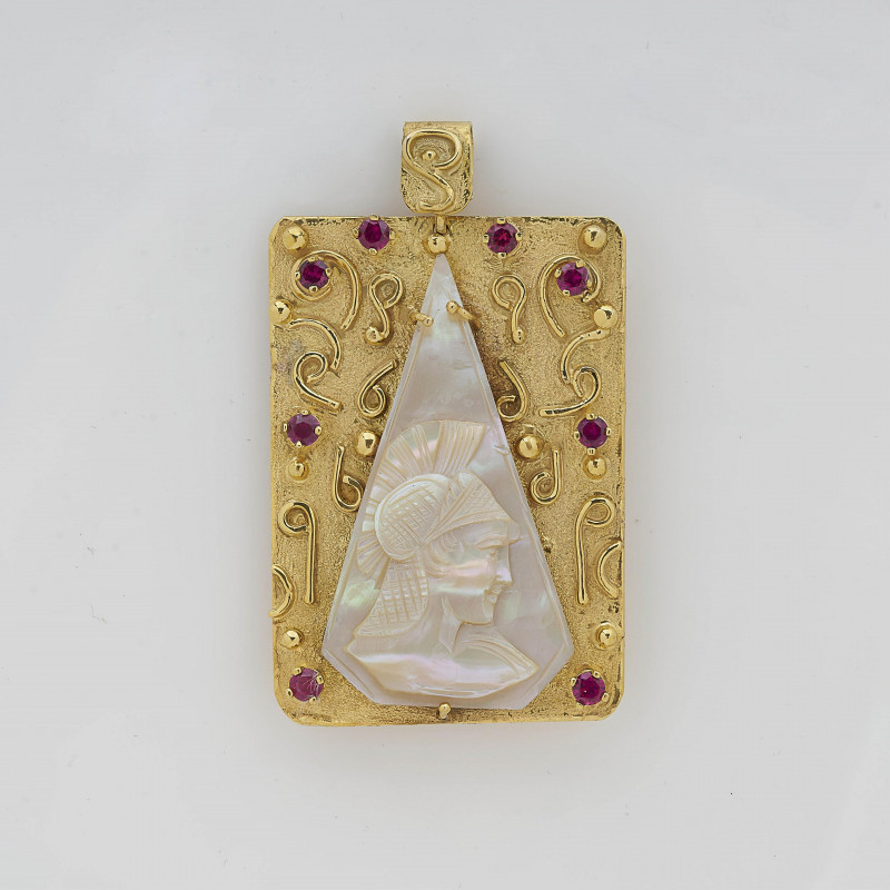 Image 1 of lot 14k & Mother of Pearl Phrygian Pendant