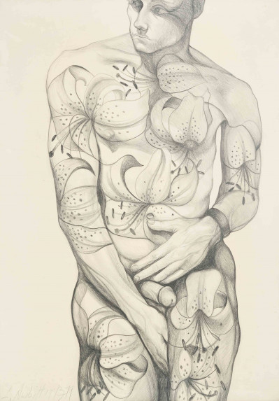 Lowell Nesbitt - Lilies on a Nude Man
