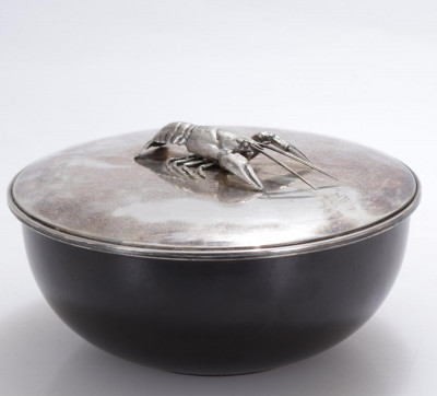Image for Lot .800 Silver Lobster Covered Pottery Bowl