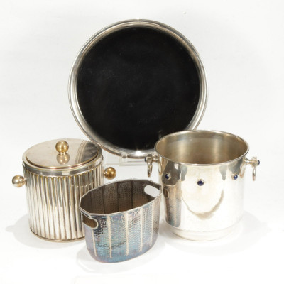 Image 1 of lot 3 Silverplate Ice Buckets & Tray, Scully & Scully