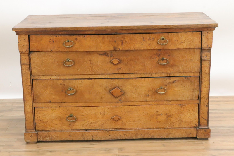 Image 1 of lot 18th C Continental Burlwood Four Drawer Low Chest