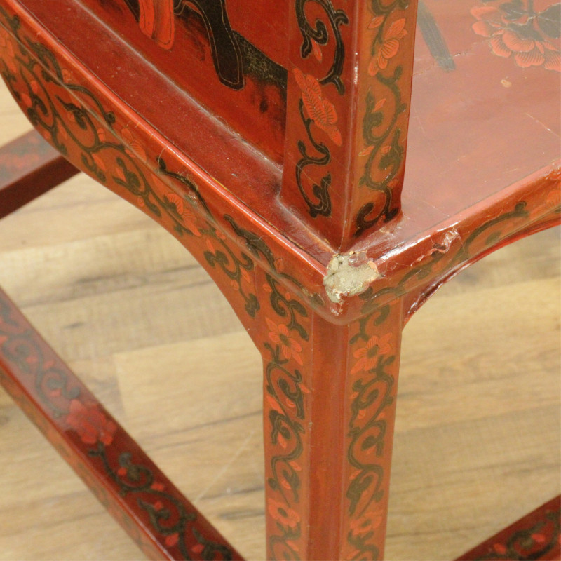 Image 6 of lot 2 Asian Red Lacquer Side Chairs