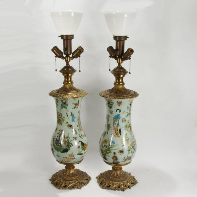Image for Lot Pair of Victorian Style Chinoiserie Lamps