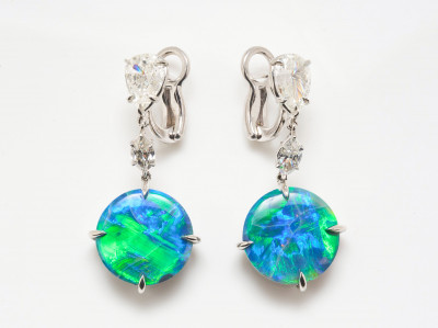 Image for Lot Black Opal & Diamond Earrings