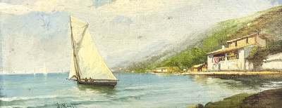 Title Artist Unknown - Coastal Scene with Sailboat / Artist