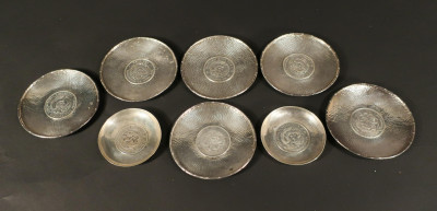 Image for Lot 8 Small Silver Chinese Dragon Dollar Coin Dishes