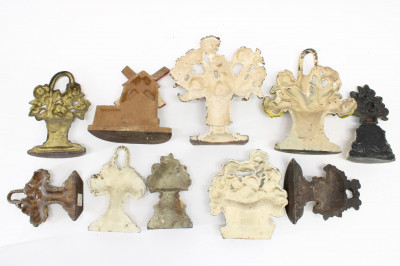 Image 6 of lot 10 Cast Iron Doorstops; floral baskets, windmill