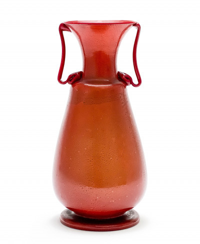 Title Italian Murano Red Incamiciato Glass Vase / Artist