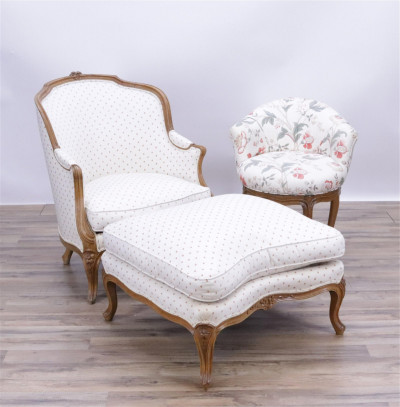 Image for Lot Louis XV Style Beechwood Chaise Longue & Bench