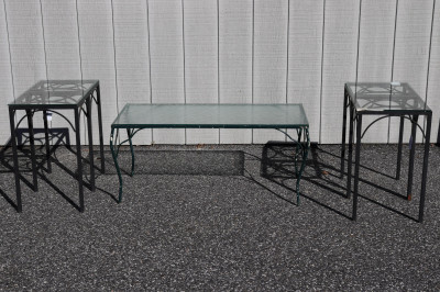 Image for Lot Painted Wrought Iron Coffee Table & 4 Sides